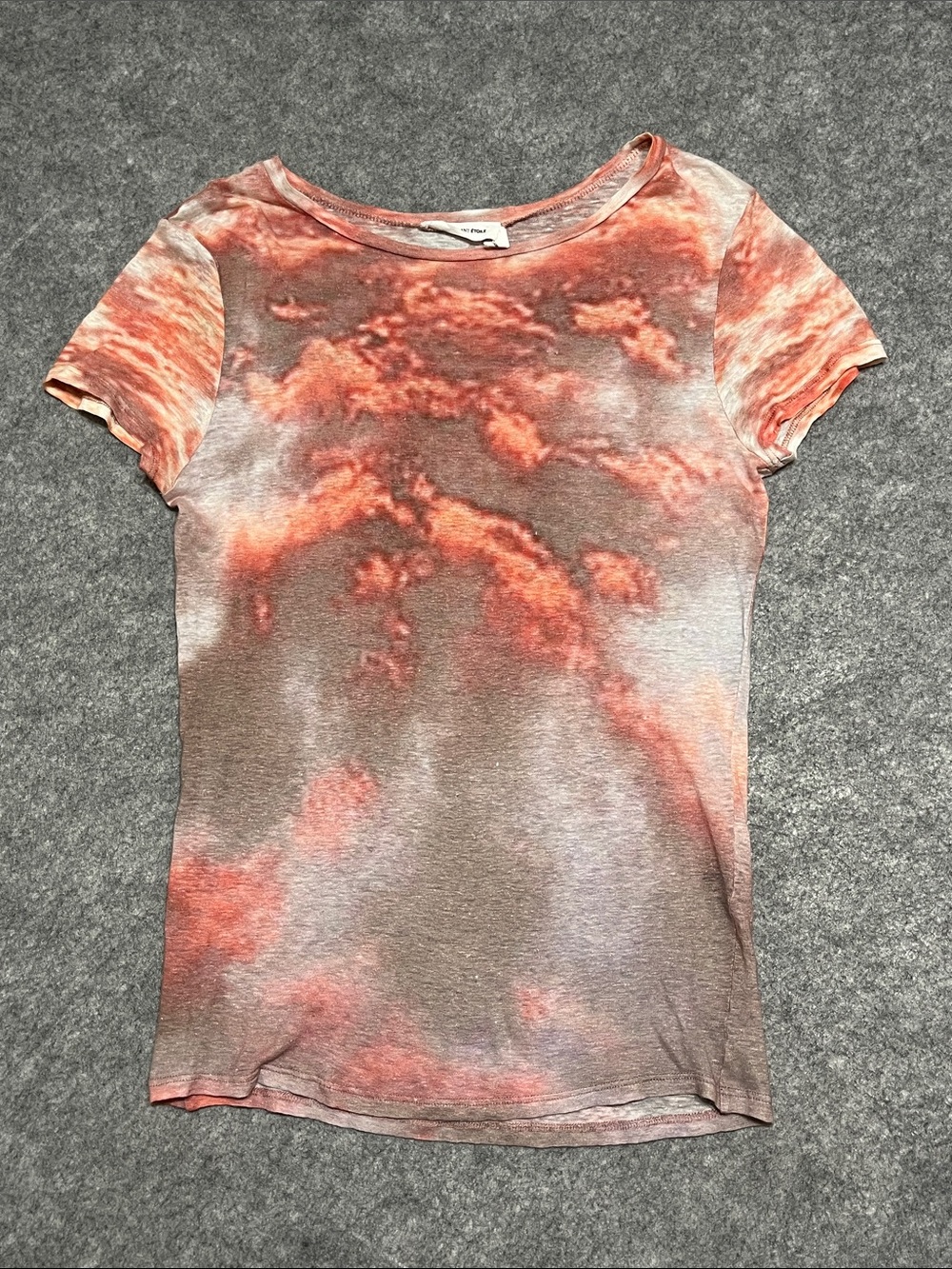 Isabel Marant Short Sleeve Tie-Dye Linen Tee in Coral and Brown
